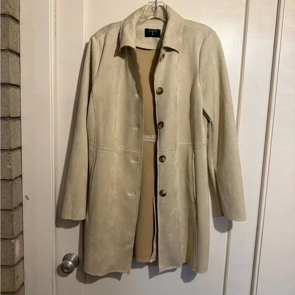 Tahari Cream Trench Coat Classic Mid-Length - Picture 2 of 4